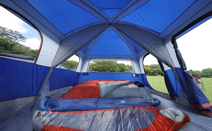 CAMPROS CP 12 Person Cabin Tent, 2 Room Extra Large Straight Wall Camping Tents Waterproof Windproof with Top Rainfly, 6 Large Mesh Windows, Double Layer, Easy Set Up Family Tent
