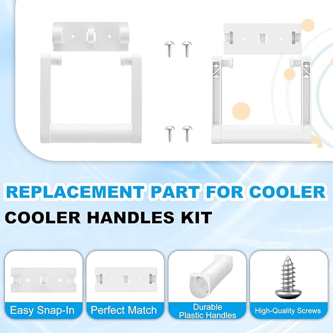 6 Pack White Plastic Cooler Replacement Handles, 25-72 Quart Cooler Handle with Screws, Compatible with Igloo for 25-72 qt Coolers