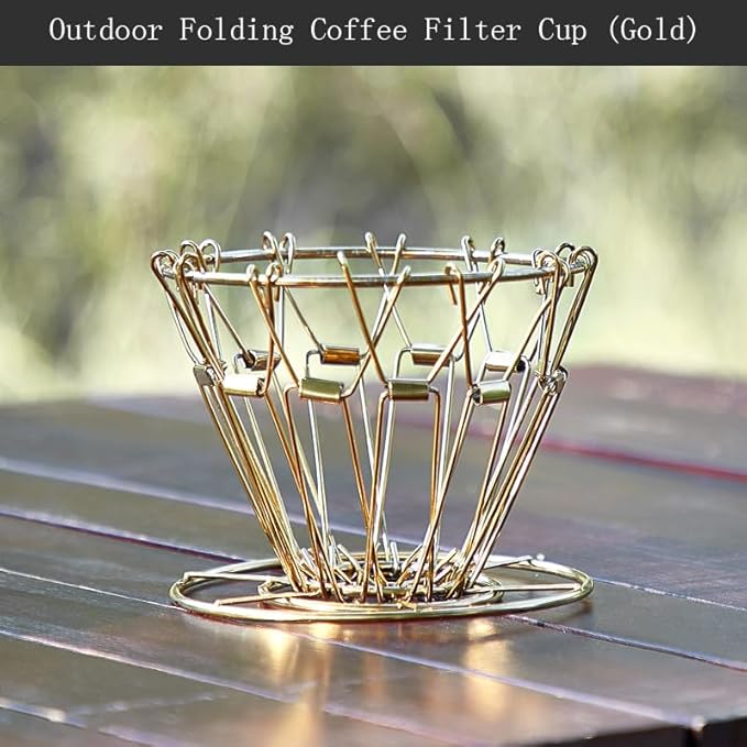 Bincoo Pour Over Coffee Maker, Portable Stainless Steel Reusable Coffee Filter, Mini Collapsible Paperless Single Serve 1-2 Cup Coffee Dripper Cup Easy To Clean For Travel Camping Offices (gold)