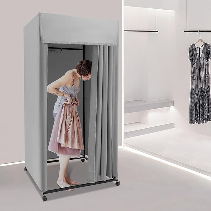 Clothing Store Fitting Room, Dressing Room, Removable Portable Changing Room Tent, Fitting Room for Boutique, Privacy Dressing Room for Indoor Outdoor House Office Shopping Mall (Rectangular-Grey-B)