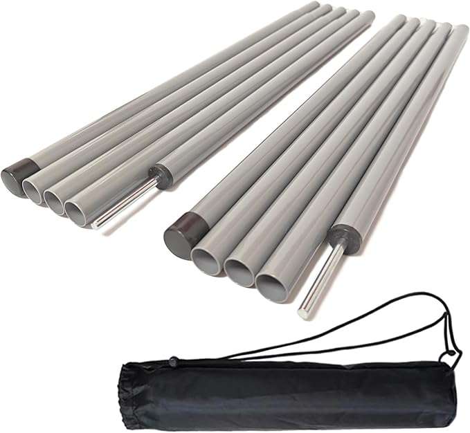 Tent Poles,Adjustable Portable Tent Poles-74.8" Sturdy and Durable Rustproof Thickened Iron Tent Stakes for Camping,Hiking,Van Awnings,Beach Awning Tent Accessory with Storage Bag-2 Pack (Silver Gray)