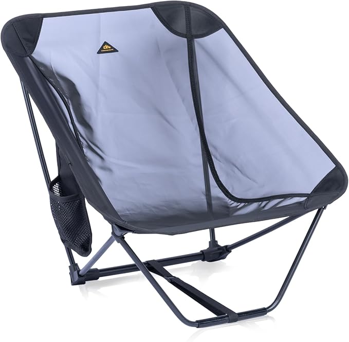 iClimb Low Ultralight Compact Camping Folding Chair with Side Pocket and Carry Bag (Black Mesh)