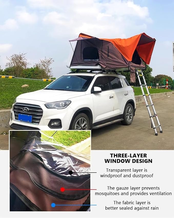 Auto Quick Pop Up Car Tent, SUV Roof Top Tents for Adults, Roomy Truck Van Trailer Tent, Camping Car Tent for 3-4 People, Family Hard Shell Out Door Rooftop Tent, Fast Opening