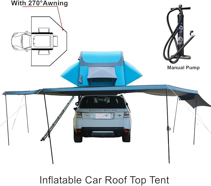 UNISTRENGH Truck Rooftop Tents Portable Inflatable Family Camping SUV Car Roof Top Tent with Skylight, Sun, Wind, and Waterproof SUV Truck Roof Tents