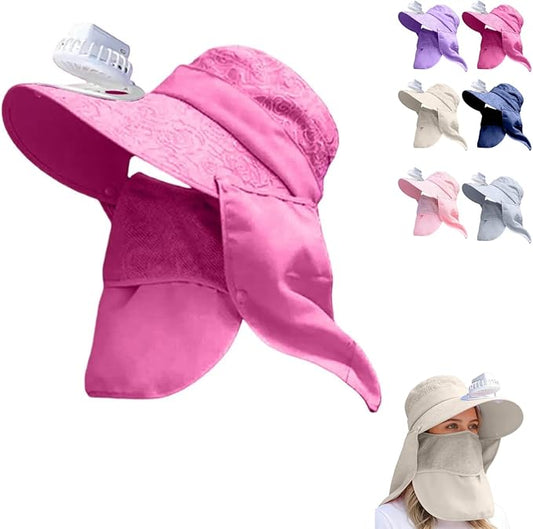 Solar Fan Cap, Wide Brim Sun Cap, USB and Solar Powered Adjustable Breathable Fan Hat for Women Men Outdoor