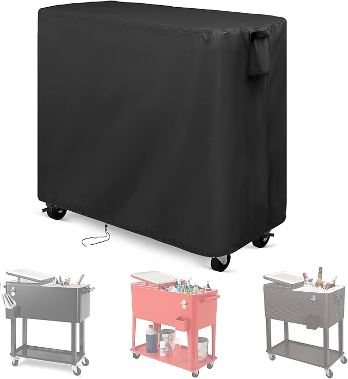 Kingling Cooler Cart Cover, Waterproof Patio Party Rolling Ice Chest with Wheels Outdoor Cooler Cart Cover Black - 38''L x36''W x23''H