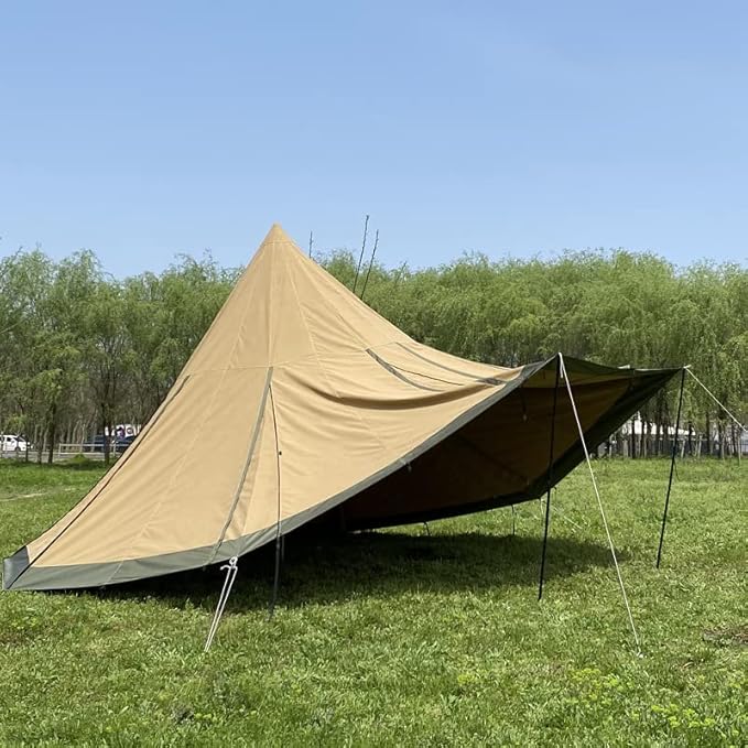 Outdoor Teepee Tent for 8 People, Waterproof 4 Seasons Family Pyramid Tent Camping Backpacking Hiking Mountaineering Easy Set Up - 600 * 600 * 350CM, Canvas