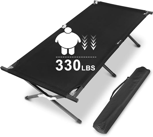 YSSOA Folding Camping Cot with Storage Bag for Adults, Portable and Lightweight Sleeping Bed for Outdoor Traveling, Hiking, Easy to Set up (Color: Black)