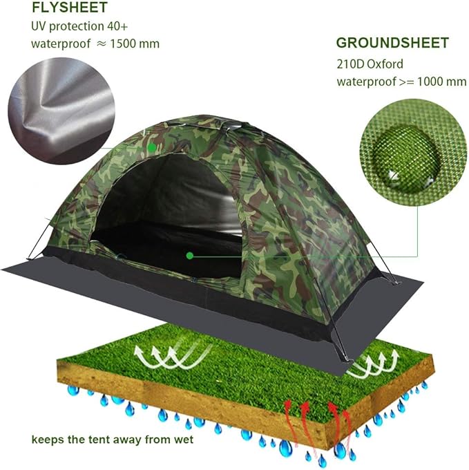 Lightweight Backpacking Tent, Outdoor Camouflage UV Protection Waterproof One Person Tent for Camping Hiking