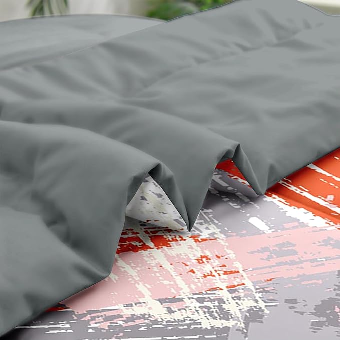 Comforter Set Twin Size, Urban Graffiti Orange Grey 5 Pcs Bedding for Kids and Adults, Abstract Paint Line Bed Sheet Sets with Fitted Sheet Pillowcase & Sham for Bedroom Bed Decor
