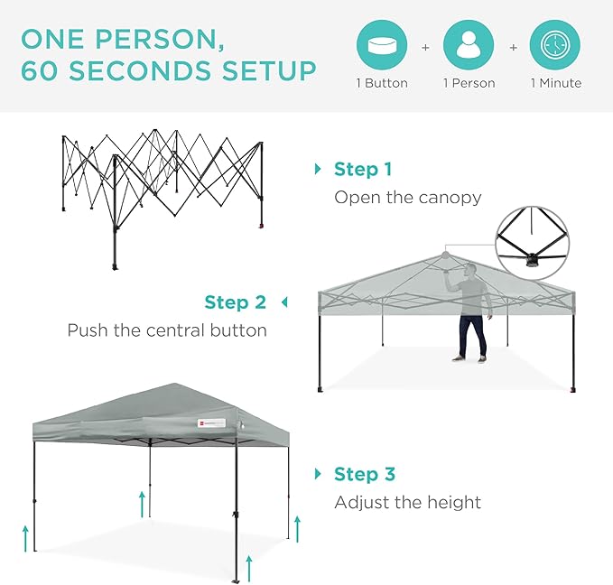 Best Choice Products 8x8ft Pop Up Canopy Tent, Outdoor Shade, 1 Person 1 Minute Set Up, Carry Case, 4 Weight Bags - Silver