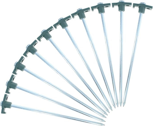 (10 Pack) Steel Tent Stake Heavy Duty Universal Camping Gear Anchor Tent Pegs, Green