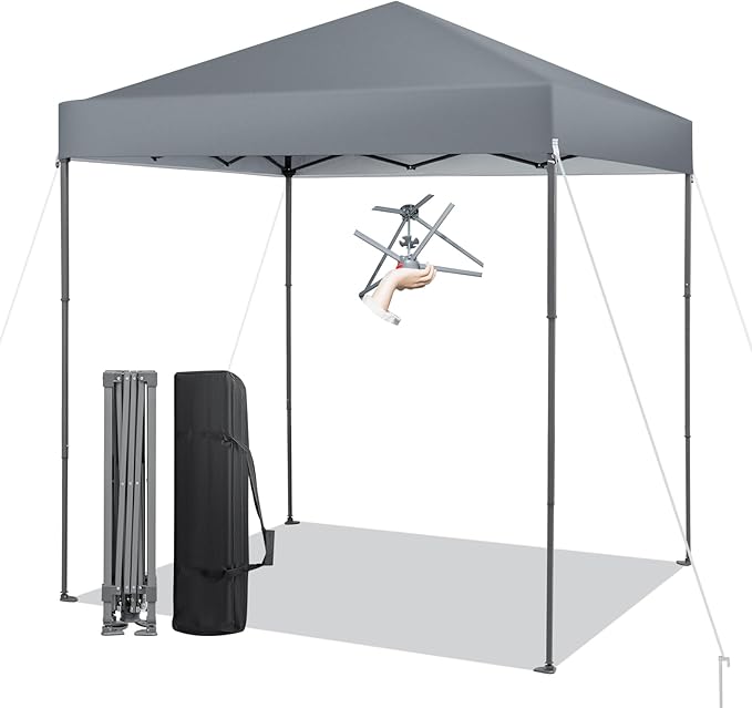 6.6 x 6.6 Ft Pop Up Canopy, 1 Person Instant Setup Canopy Tent with Push Center Lock, 8 Stakes, 4 Ropes & Carrying Bag, Portable Easy Up Gazebo Shelter for Outdoor Camp, Beach, Patio & Party