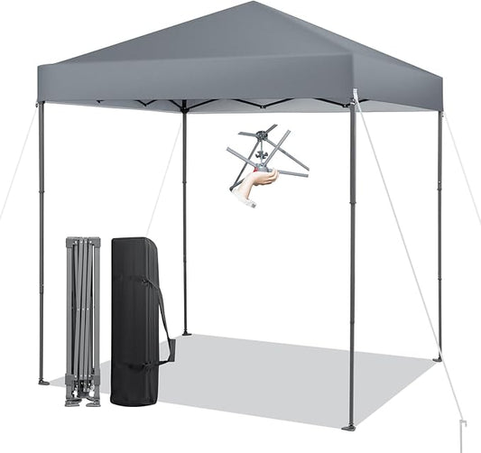 6.6 x 6.6 Ft Pop Up Canopy, 1 Person Instant Setup Canopy Tent with Push Center Lock, 8 Stakes, 4 Ropes & Carrying Bag, Portable Easy Up Gazebo Shelter for Outdoor Camp, Beach, Patio & Party