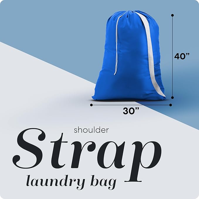 Handy Laundry Bag Shoulder Strap - Drawstring Locking Closure, Durable Nylon Material, Large Capacity, Heavy Duty Stitching - Perfect for Laundromat or College Dorm (Blue, 30" x 40")