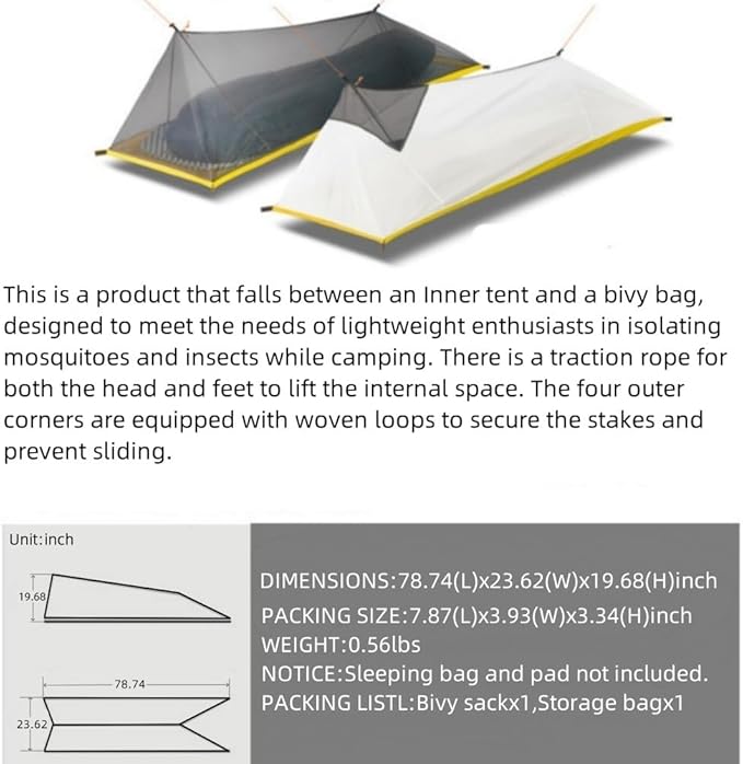 Ultralight Sleeping Bag Survival Bivy Sack,1 Person Trekking Tent,Outdoor Insect-Proof for Bacakpacking,Climbing,Camping