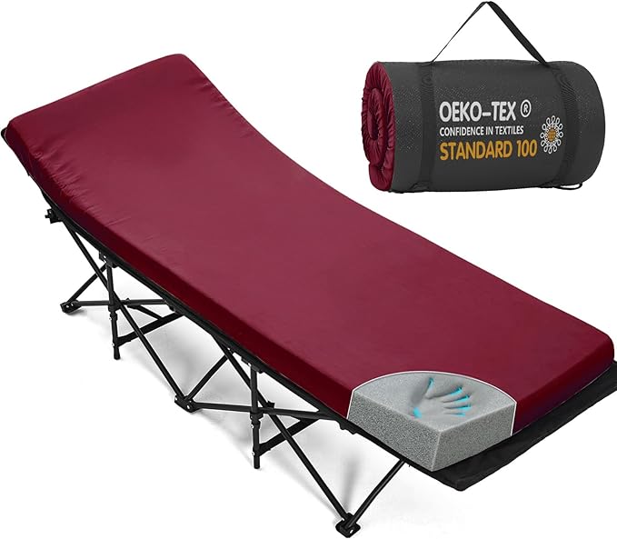 CYMULA Camping Cot Mattress 2in Memory Foam Sleeping Pad,Soft Warm Non-Slip Camping Mattress Topper with Retaining for Adults,Portable Roll up Pad for Travel(75 x30)（only Mattress）