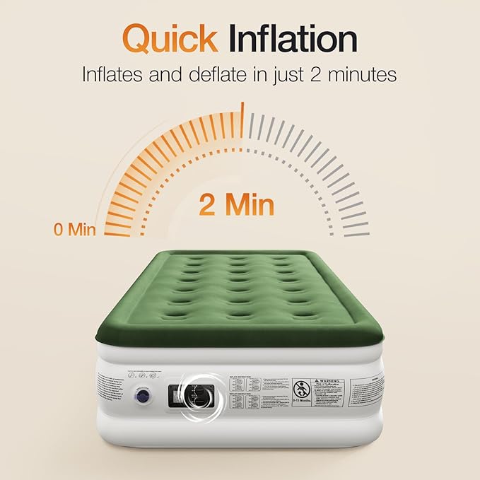 Twin Air Mattress with Built Pump, 18" Durable Blow Up Mattress Airbed, Comfortable Top Surface Inflatable Mattress for Camping Home & Portable Travel