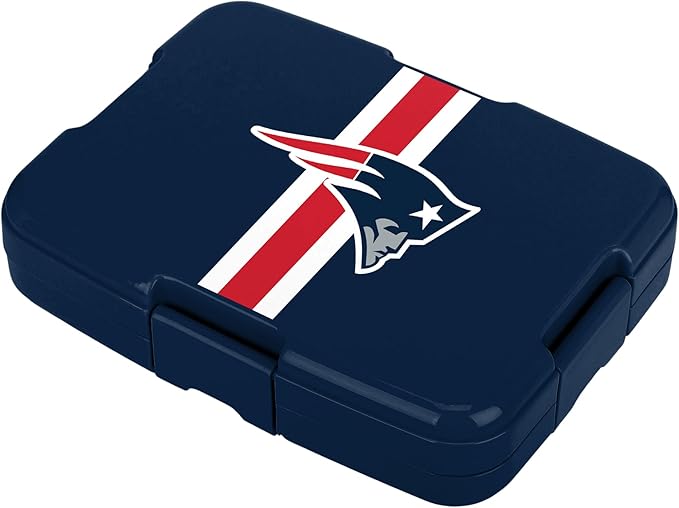 FOCO NFL Unisex-Adult Officially Licensed Team Color Stripe Primary Logo Football Leak Proof 5 Compartment Bento Lunch Box - New England Patriots