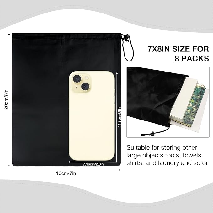 HIIXHC 8-Pack Drawstring Bags with Toggle, Durable Nylon Backpack, Cinch Sack and Ditty Pouch for Gym, Sports, Travel, and Daily Use