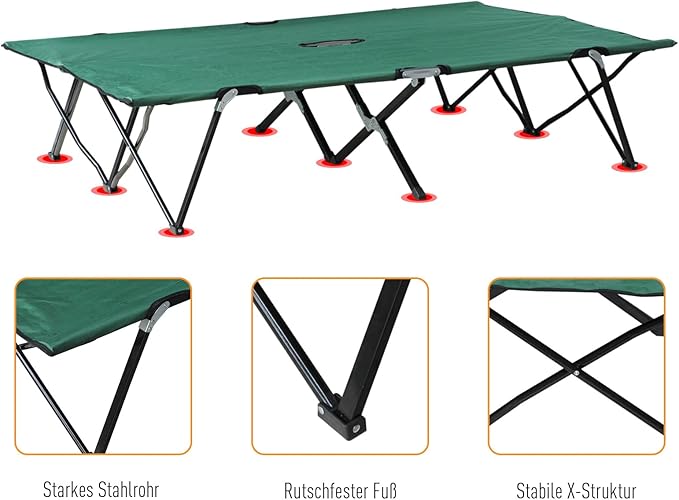 Outsunny 2 Person Folding Camping Cot for Adults, 50" Extra Wide Outdoor Portable Sleeping Cot with Carry Bag, Elevated Camping Bed, Beach Hiking, Green