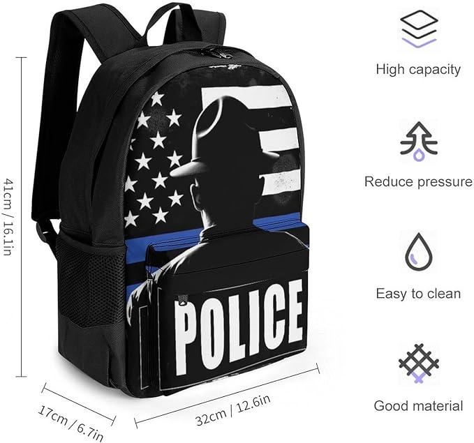 Supdreamc Rucksacks Multipurpose Anti-Theft Big Capacity Bookbag, America Thin Blue Line Flag Police Travel Hiking Camping Rucksack With Padded Straps