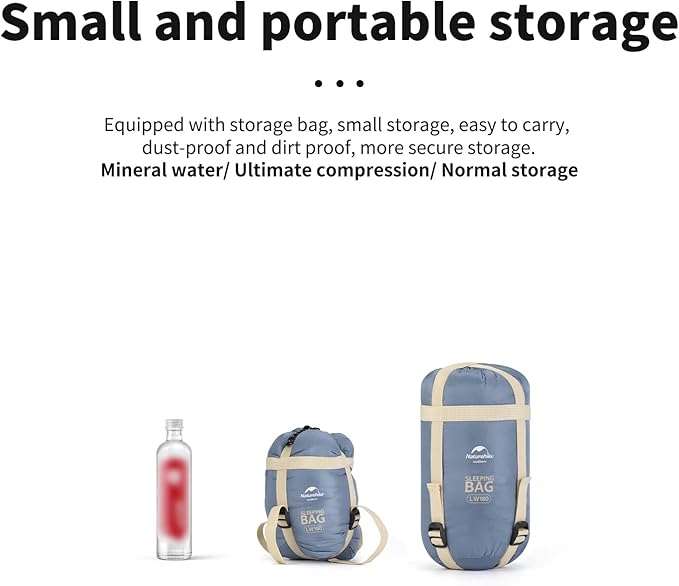 Naturehike Lightweight Compact Sleeping Bag, 59℉/32℉ Envelope Ultralight Backpacking Sleeping Bag Portable, Waterproof with Compression Sack for Cold&Warm, Camping, Traveling, Hiking