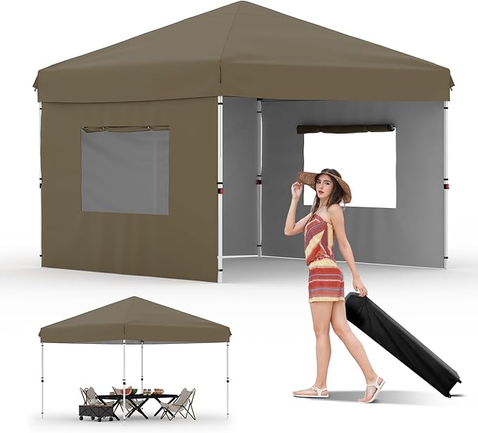 Garvee 10x10 Pop Up Canopy Tent with 3 Removable Sidewall, Heavy Duty Commercial Instant Shelter with One-Person Setup, UPF 50+ Waterproof, 100 Sq Ft Shade for Outdoor Events, Camping