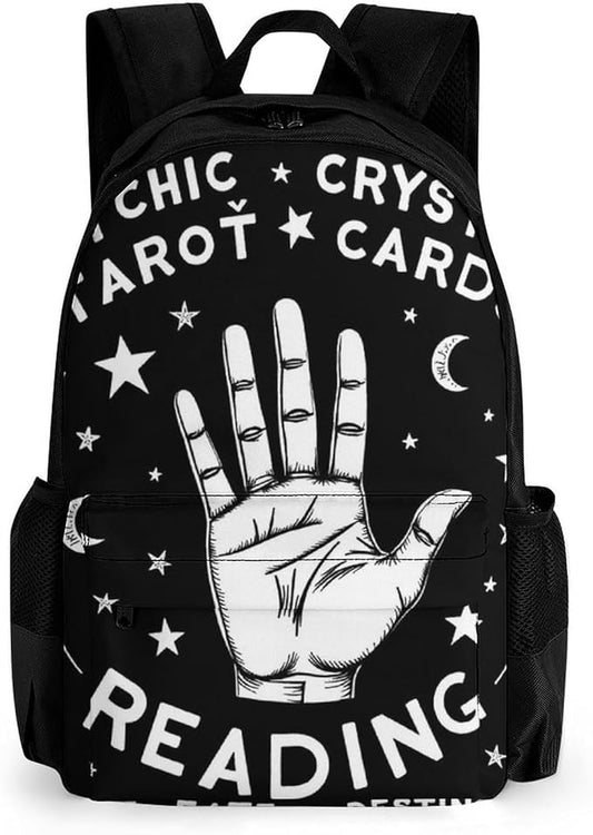 Supdreamc Men Women Polyester Psychic Readings Fortune Teller Art Black Daypack Bookbag Big Capacity Shoulder Bag With Padded Straps for Climbing Travel Walking Cycling