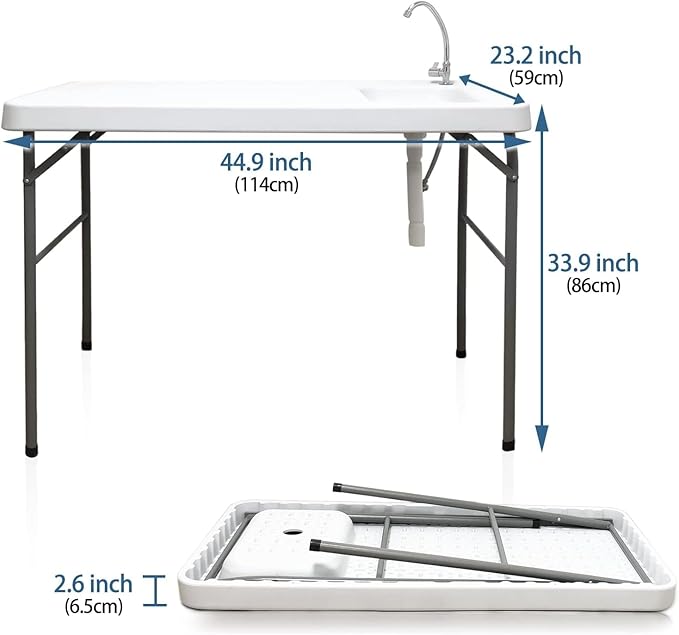 Fish Cleaning Table with Sink and Faucet, Folding Camping Sink Table for Dock Beach Patio Picnic