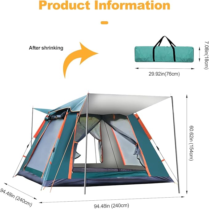 Ergocar Dome Tent Waterproof & Windproof Ultralight 3-4 People Camping Hiking Tent Easy Pop Up for Family, Festival, Hiking, Backpacking & Mountaineering