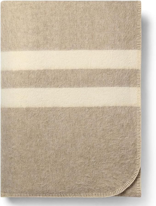 Thick Alpaca Wool Blanket Queen Size Heavyweight for Camping Outdoors or Using Indoors | Soft Peruvian Alpaca Wool Blankets (Beige - Ivory Stripes 2, Queen)