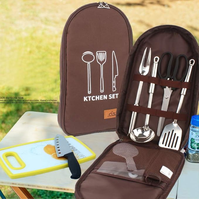 NatSumeBasics Camping Travel Cooking Utensils Organizer Travel Bag Portable Pouch for BBQ Camp Cookware Kitchen Kit
