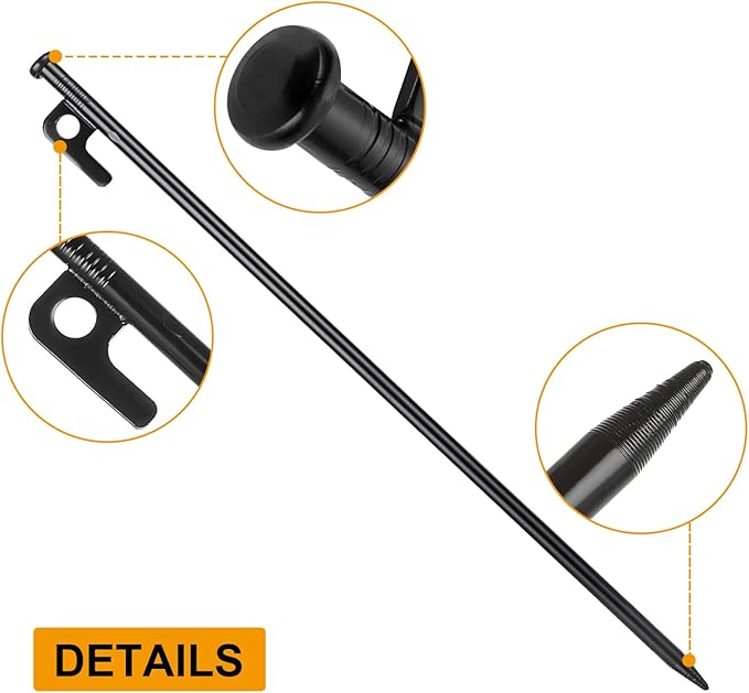 12 Pcs 16 Inch Tent Stakes Heavy Duty Metal Tent Pegs, Camping Steel Tent Stakes for Unbreakable and Inflexible Camping Backyard Rocky Ground
