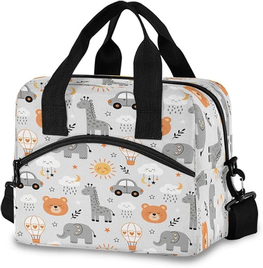 ALAZA Bear Giraffe Elephant Lunch Box for Men Women Adults Insulated Lunch Bag Cooler Bag with Adjustable Shoulder Strap for Work Picnic Travel