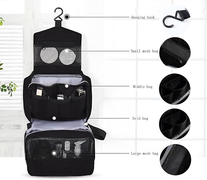 Travel toilet bag is used to store toiletries, with a large capacity storage hanging toilet bag (Black)