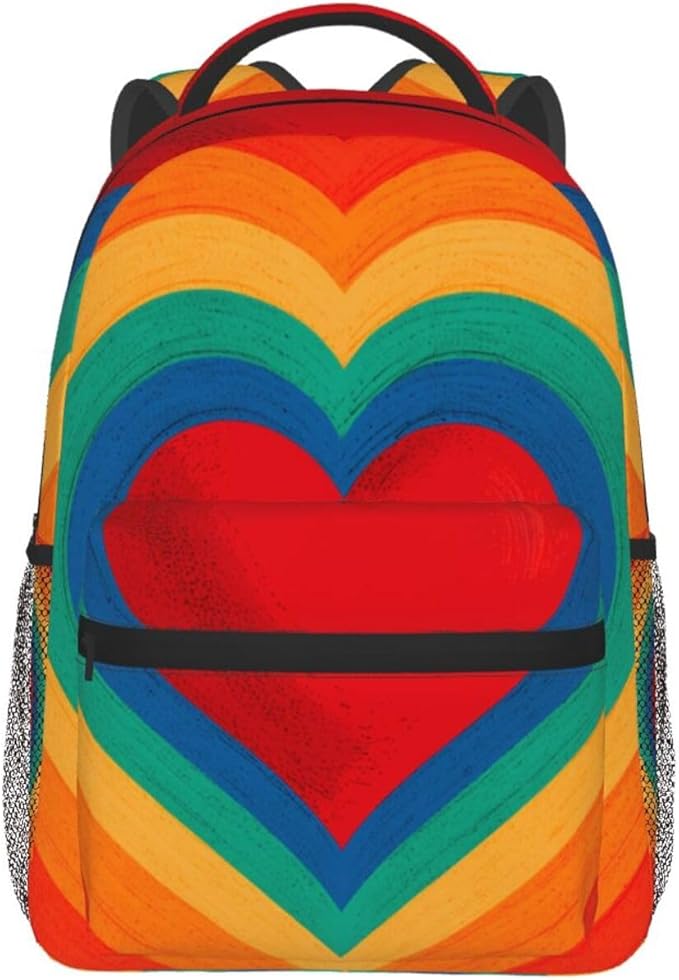 Men Women Polyester Love Heart Tie Dye Daypack Big Capacity Shoulder Bag With Smooth Zippers for Hiking Work Walking Cycling