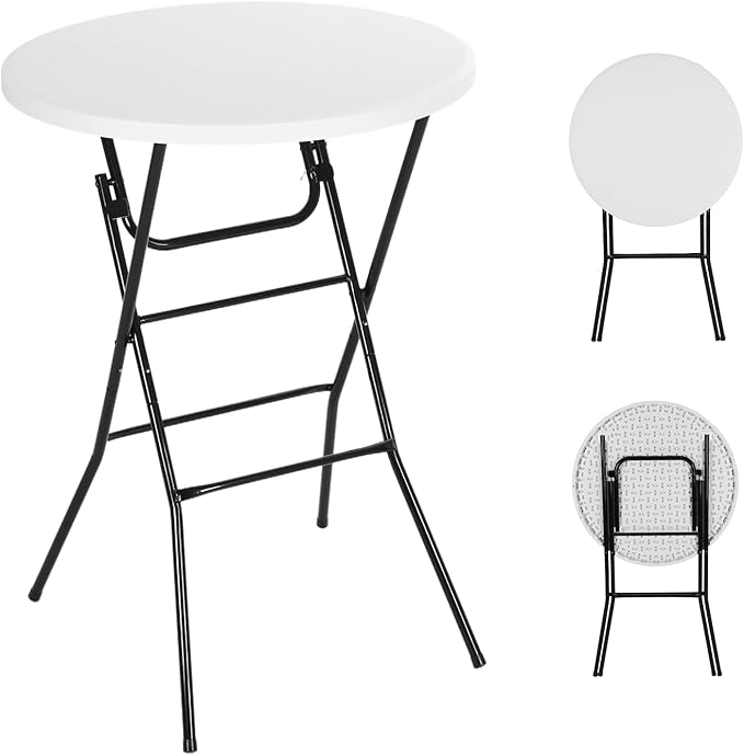 Nice C Plastic High Top Round Table, Portable Cocktail Bar Table with Detachable Legs, 31.5" Folding Tables, Waterproof Outdoor/Indoor Tables for Parties, Weddings, Camping, Backyard (White, 1 Pack)