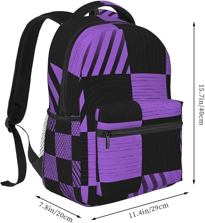 Rucksack Anti-Theft Multipurpose Large Capacity Carry On Bag, Buffalo Plaid Proton Purple Tartan Travel Hiking Bag Day Pack With Side Pockets