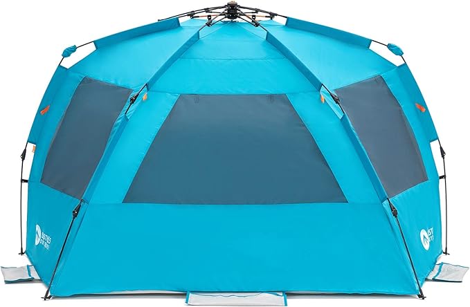 Easthills Outdoors Instant Shader Enhanced Deluxe XL Beach Tent Easy Set Up 4-6 Person Popup Sun Shelter 99" Wide for Family UPF 50+ Double Silver Coating with Extended Zippered Floor Pacific Blue