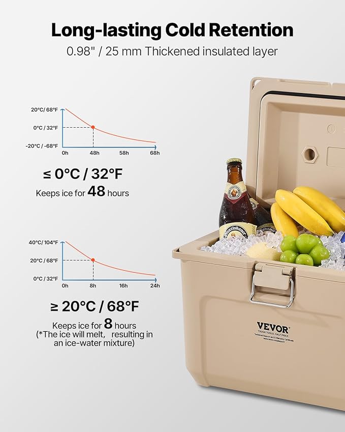 VEVOR Portable Cooler,Hard Cooler with Ice Retention, Heavy-Duty Handles and Strap, Lightweight Rigid Material Insulated Portable Cooler, Suitable for Family Picnics and Short Trips