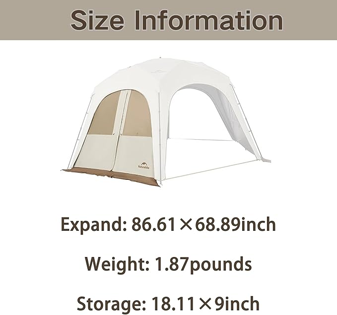 Naturehike Quarter/Hexagonal Camping Tent Canopy Sun Shade,Outdoor Tent for Camping,Fishing,Picnics, Canopy Available with Ground Cloth,Door Curtains, Connector (Door Curtain, Hex)