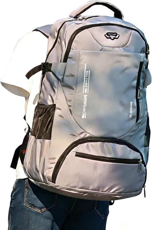 80L Large Travel Backpack for Men & Women, Lightweight Water-Resistant Hiking Backpack with Shoe Compartment, Foldable Daypack Rucksack for Travel Camping College Grey