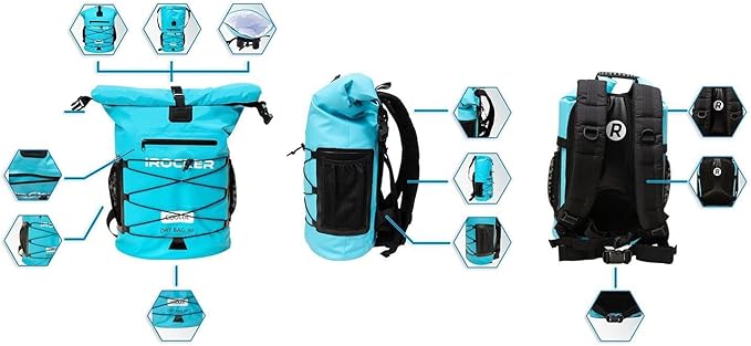 iROCKER Insulated Backpack Cooler & Dry Bag - 30L Leakproof, Collapsible, Fits 24 Cans, 18 Bottles | Adjustable, Padded Straps for Beach, Camping, Boating