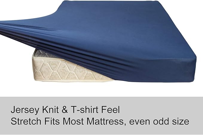 Queen Size Fitted Sheet Only - 4-Way Stretch Knit, Snug Fit, Wrinkle Free & Stay in Place, No More Slipping Off for Mattress, Soft & Comfortable - Navy Blue, Queen