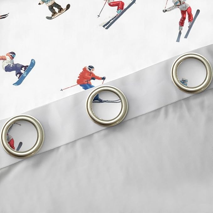 Manfei Skiing Blackout Curtains,Ski Winter Extreme Sport Competition Window Drapes,Snowboarding Modern Fashion Nursery Bedroom Playroom Decor,White 2 Panels,42Wx63L inch