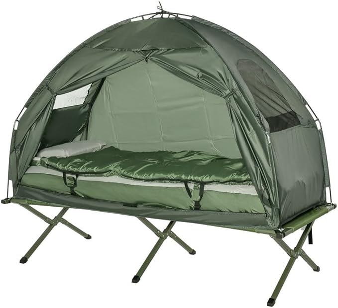 Portable Camping Cot for Adults,Folding Cot for Sleeping with Mattress, Elevated Tent and Sleeping Bag, Multifunctional Outdoor Tent Cot Bed 1 Person