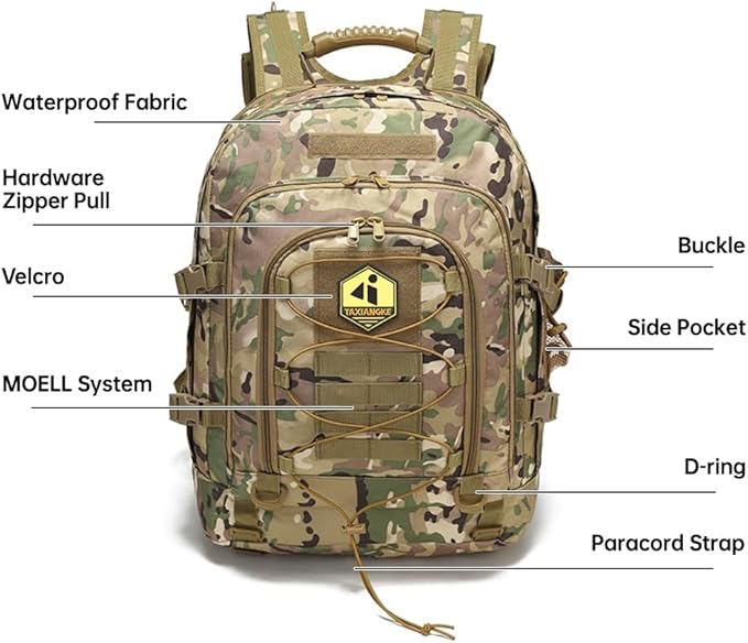40L Large capacity backpack for men, Hiking backpack,Waterproof bag,large-capacity Tactical backpack with MOLLE System,Suitable for camping,Hunting,mountain climbing(Camouflage)