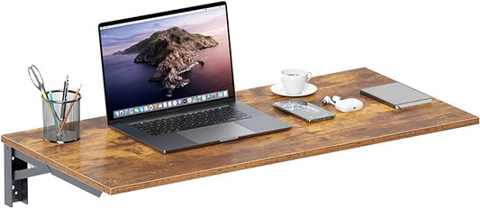 Need Wall Mounted Desk - Heavy Duty Folding Work Table Length 36" Width 20"/Small Space Hanging Desk Perfect Addition to Home/Office/Kitchen & Dining Room Rustic Brown AC15-9050FG-ND