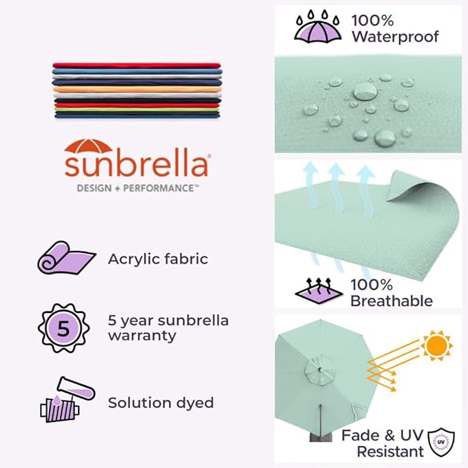 Midtown Umbrellas 10 Ft Outdoor Cantilever Patio Umbrella w/Sunbrella Canvas Glacier Fabric - 360° Rotate Offset Patio Umbrella, Deck Patio Umbrella, Backyard Umbrella & Garden Umbrella - Silver Frame